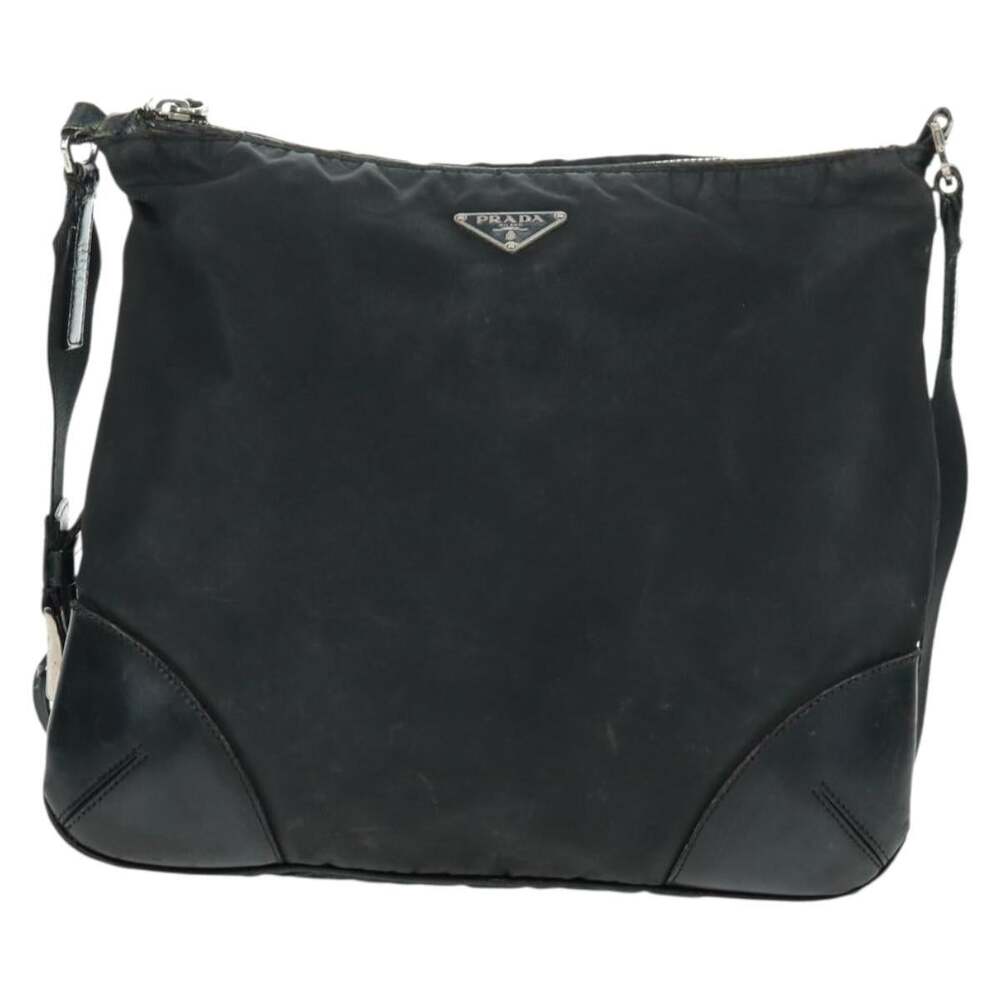 Prada Nylon Leather Shoulder Bag Black